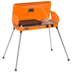 Fogão de acampamento a gás 2 em 1, com ignitor integrado e bandeja de gotejamento de aço inoxidável Grelhador de propano portátil alça de