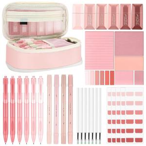 Kit escolar estético Janlaugh 38 peças com estojo, canetas, marcadores, fitas corretivas, notas adesivas e marcadores de página