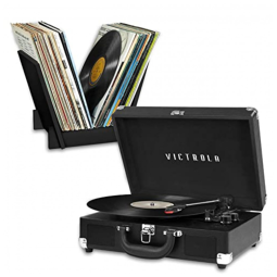 Toca-discos Victrola Journey Bluetooth em Maleta com Suporte Bridge Correspondente, Alto-falantes Incorporados, Velocidade de 3 Níveis para