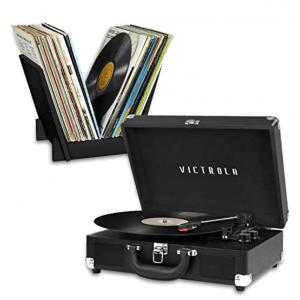 Toca-discos Victrola Journey Bluetooth em Maleta com Suporte Bridge Correspondente, Alto-falantes Incorporados, Velocidade de 3 Níveis para