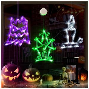 Kit Decoração Interna para Halloween LED 3 Peças Inclui Casa, Fantasma e Vela, LOLStar