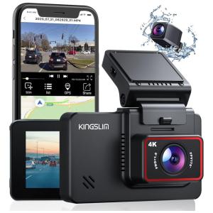 Câmera Veicular Frontal 4K, 2.5K 1080P com Wi Fi GPS com Tela Digital 170, suporta 256 GB, KINGSLIM D4, Preto