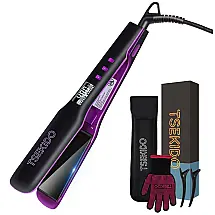 Chapinha Prancha de Cabelo Profissional 2 em 1 Alisa e Modela Cachos com Tela LCD, Bivolt, TSEKIDO, Preto