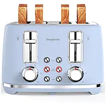 Torradeira Elétrica Retro 4 Fatias com 6 Níveis de Tostagem, 110V 1500W, LONGDEEM, Azul