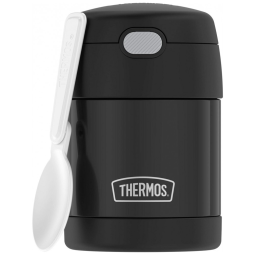 Frasco Térmico para Alimentos 300mL em Aço Inoxidável com Colher Dobrável, THERMOS F3100BK6, Preto