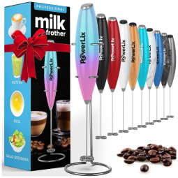 Espumador de Leite Portátil com Suporte de Aço Inoxidável, e, POWERLIX 111, Rosa