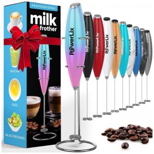 Espumador de Leite Portátil com Suporte de Aço Inoxidável, e, POWERLIX 111, Rosa