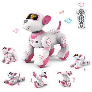 Cachorro Robô de Controle Remoto Canta e Dança para Crianças de 3 Anos ou Mais, BIWASE, Rosa