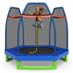 Giantex Cama Elastica Infantil com Diâmetro e Rede de Proteção para até 100 kg, Azul