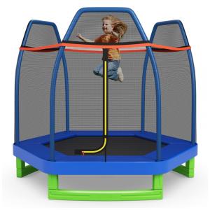 Giantex Cama Elastica Infantil com Diâmetro e Rede de Proteção para até 100 kg, Azul