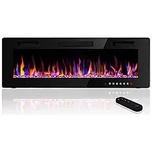 Lareira Elétrica de Embutir A46x127L com Controle Remoto, Chamas Multicoloridas e Tela Sensível ao Toque, 110V 1500W, Waleaf, Preta