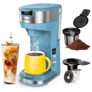 Cafeteira Elétrica 5 Xícaras para Café Moído com Modo Quente e Gelado, 110V Famiworths, Azul