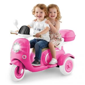 Moto Elétrica Infantil HEIMILI 12V Rosa 3 Rodas 2 Lugares com Bluetooth, MP3, Baú e Estabilidade