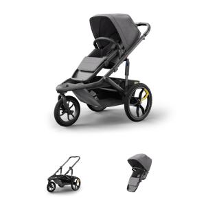 Carrinho de Bebê de 3 Rodas Ideal para Corridas, Dobrável com Assento em Zigue Zague, Veer Switch&Jog , Preto