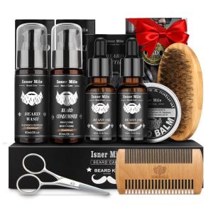 Kit para Barba Profissional Portátil com Cera e Pente, 8 Itens, COMFY MATE, Preto