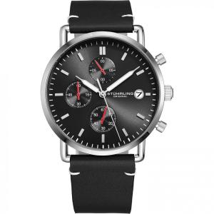 Stuhrling Relógio Masculino de Couro, Estilo Minimalista, Azul