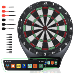 Jogo de Dardos Eletrônico Profissional, 6 Dardos, 7 Modos de Jogo e 5 Opções de Pontuação com LED Colorido, Redução de Rebotes