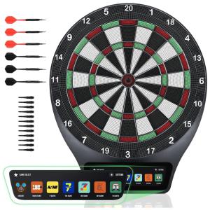 Jogo de Dardos Eletrônico Profissional, 6 Dardos, 7 Modos de Jogo e 5 Opções de Pontuação com LED Colorido, Redução de Rebotes
