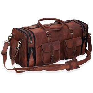 Bolsa de Viagem Masculina Clássica de Couro, C CUERO, Marrom