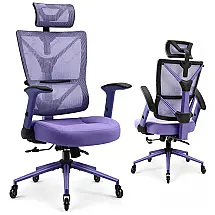 Cadeira de Escritório Ergonômica em Malha Respirável e Encosto Alto, YAMASORO, Lilás