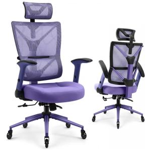 Cadeira de Escritório Ergonômica em Malha Respirável e Encosto Alto, YAMASORO, Lilás