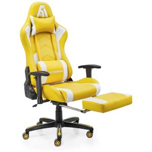 Cadeira Gamer Ergonômica, Giratória com Apoio para Lombar e Pés, AA Products, Amarela