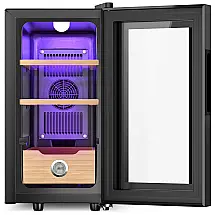 Umidor Elétrico para Charutos 150 Unidades com Prateleiras, Higrômetro e Luz, 110 Volts, MANITHAN, Preto