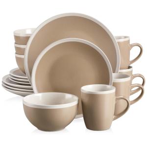 Aparelho de Jantar com 16 Peças em Cerâmica Faiança Incluindo Pratos e Bowls, Vancasso Seesami, Bege
