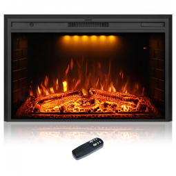 Lareira Elétrica de Embutir A69x109L cm com Controle Remoto, Tronco Realista, Som Crepitante, Proteção Contra Superaquecimento