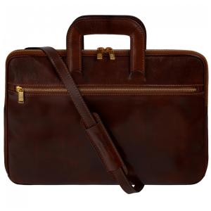 Bolsa Maleta de Couro Masculina para Laptop, TIME RESISTANCE, Marrom Escuro