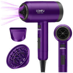 Secador de Cabelo Profissional íon com Difusor e Modo Frio, 1600W, Roxo, CONFU, Violeta
