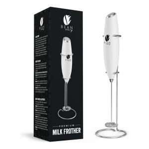 Bean Envy Espumador Elétrico de Leite em Aço Inoxidável a Bateria com Suporte, Branco