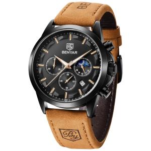 Relógio Masculino Analógico Quartzo, Couro, BY BENYAR, Marrom