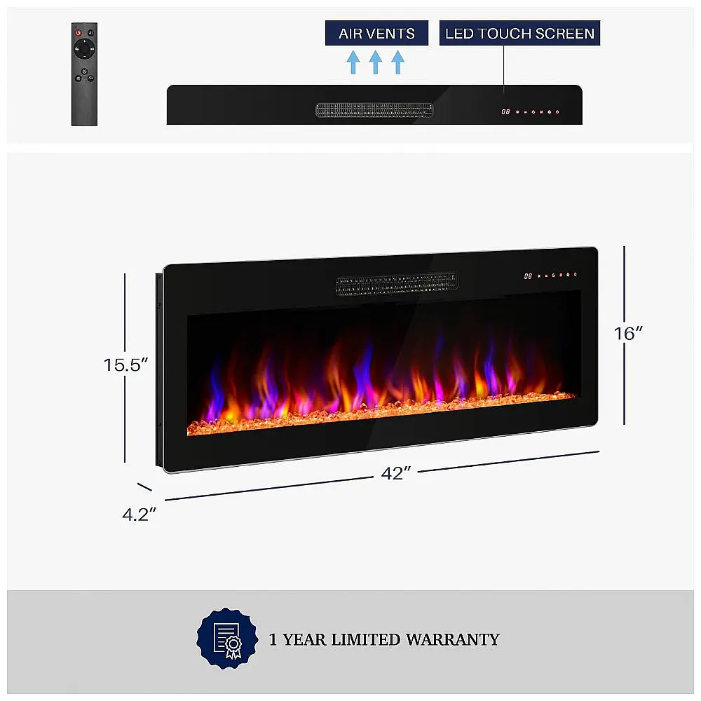 Lareira Elétrica Belleze 107x41cm 1400W 16 Cores LED Touch Embutir 110V — foto 2