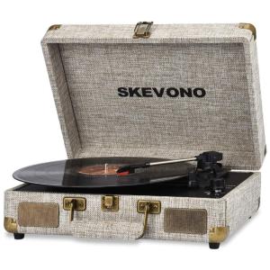 Vitrola Toca Discos Retrô Vitrola, 3 Velocidades com Bluetooth e Alto Falantes Embutidos, 110v, SKEVONO SV BT1903, Bege