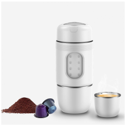 Mini Cafeteira Expresso Manual Portátil 2 em 1 para Cápsulas ou Café Moído, STARESSO, Branca