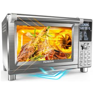 Forno Elétrico de Bancada em Aço Inoxidável 28L com 142 Predefinições, 3 Velocidades do Ventilador e Função Air Fryer, 110V 1800W