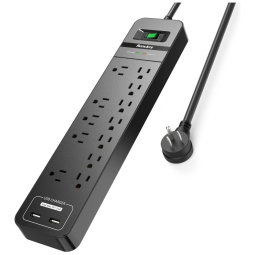 Protetor Contra Picos de Energia e Raios com 12 Entradas CA e 2 Entradas USB para Computador e Outros, HUNTKEY SMC127B G, Preto