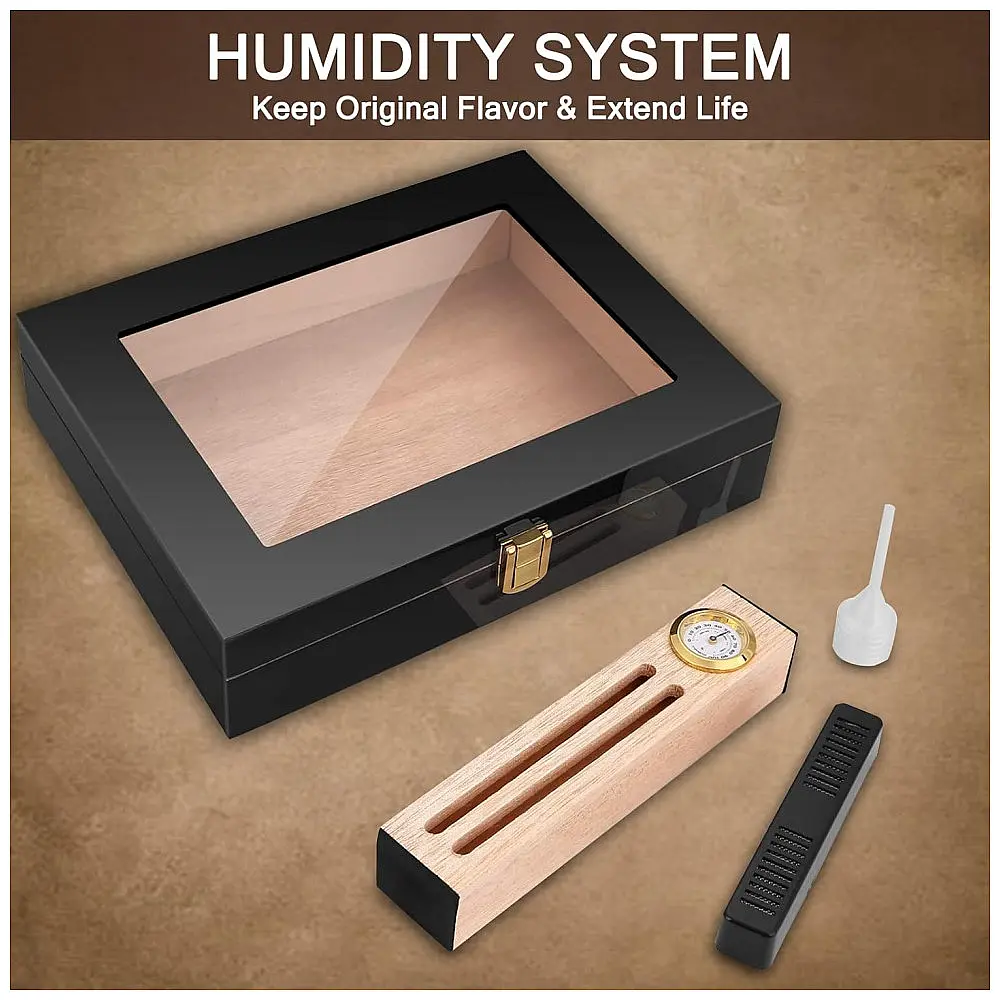 Umidor Bald Eagle de Charutos em Cedro Espanhol Maciço para 10-15 Charutos, com Hygrometro e Umidificador de Luxo, Humidor de Mesa de Alto — foto 3