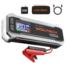 Jump Starter(Aux. de partida) WOLFBOX 4000A Preto 88.8Wh 65W Carregamento Rápido Gasolina 10L Diesel 10L 12V