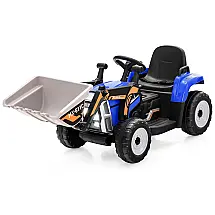 Escavadeira Elétrica Infantil 12V Costzon Azul, 1 Assento, Controle Remoto, Balde Ajustável, Luzes LED, Música, Buzina e USB