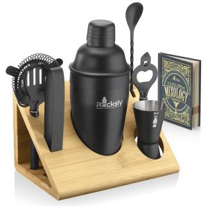 Mixology Kit Bn Profissional 6 Peças em Aço Inoxidável com Suporte e Livro de Receitas, ROCKSLY, Preto