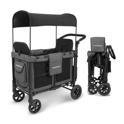 Carrinho de Passeio Wagon WONDERFOLD Cinza Laterais Altas 2 Assentos Reclináveis Dobrável com Capota UV