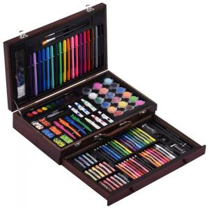 Kit de Pintura LEPSJGC com 123 Peças e Caixa de madeira Portátil, Marrom Escuro