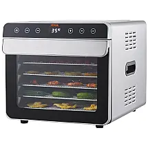Desidratador de Alimentos com 6 Bandejas de Aço Inoxidável e Temporizador Digital, 700W, VEVOR, Prata