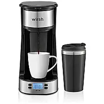 Cafeteira Elétrica Programável com Visor LCD e Caneca para Viagem 400 mL, 110V 700W, Wirsh, Preta