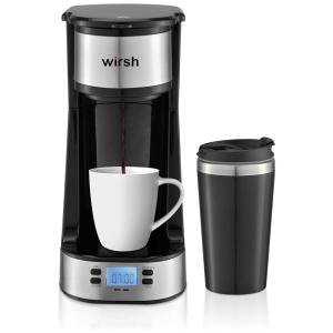 Cafeteira Elétrica Programável com Visor LCD e Caneca para Viagem 400 mL, 110V 700W, Wirsh, Preta