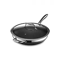 Wok HexClad Hybrid 30 cm Aço Inox + Cerâmica com Tampa Antiaderente Compatível com Indução