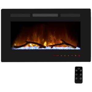 Lareira Elétrica de Embutir A45x152L com Controle Remoto e Chamas Ajustável, 110V, Cheerway, Preta