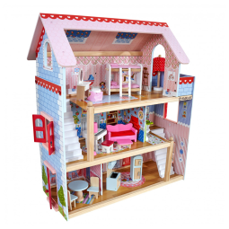 Casa de Bonecas de Madeira com 16 Acessórios 3 Andares para Crianças a partir de 3 anos, KidKraft, Rosa